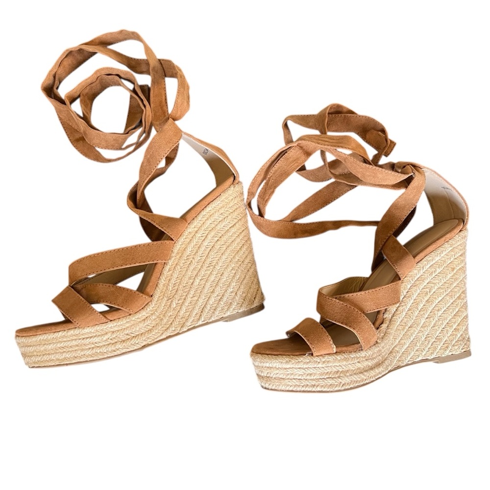 Tie Up Strappy Eapadrille Wedge Sandals. Size 7